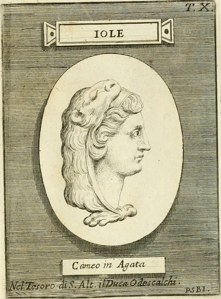 An illustration from Museum Odescalchum, sive, Thesaurus antiquarum gemmarum : cum imaginibus in iisdem insculptis, et iisdem exsculptis, quæ a serenissima Christina svecorum regina collectæ in Museo Odescalcho adservantur, et a Petro Sancte Bartolo quondam incisæ, nunc primum in lucem proferuntur .., 1751, leaf 134