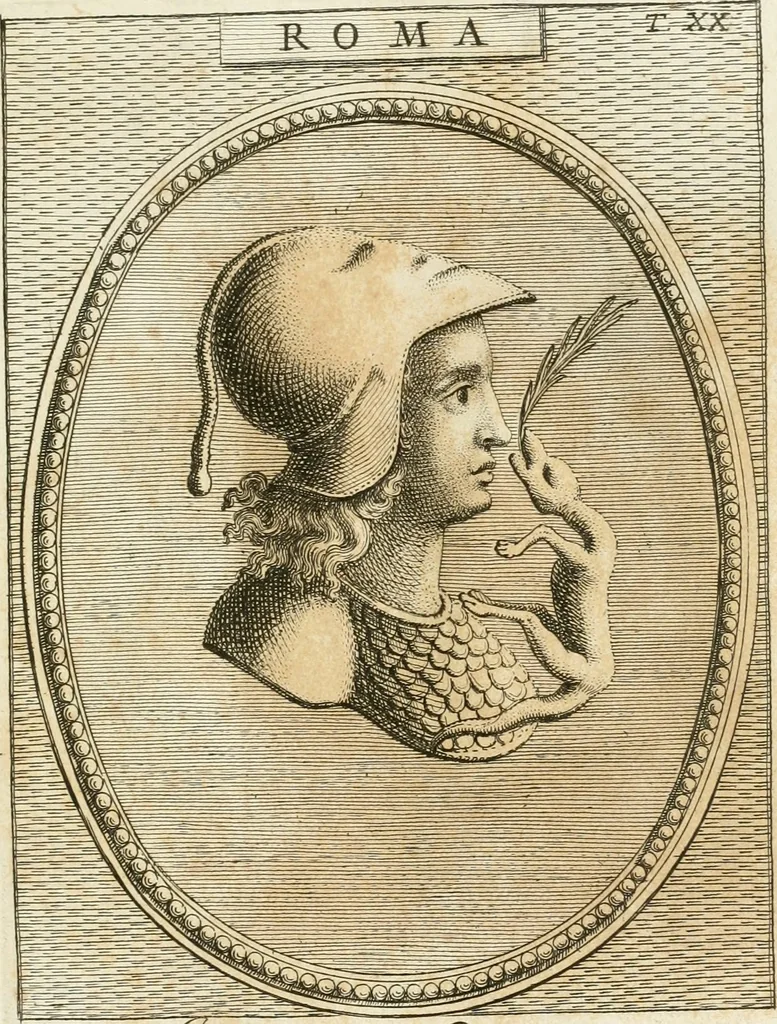 An illustration from Museum Odescalchum, sive, Thesaurus antiquarum gemmarum : cum imaginibus in iisdem insculptis, et iisdem exsculptis, quæ a serenissima Christina svecorum regina collectæ in Museo Odescalcho adservantur, et a Petro Sancte Bartolo quondam incisæ, nunc primum in lucem proferuntur .., 1751, leaf 154