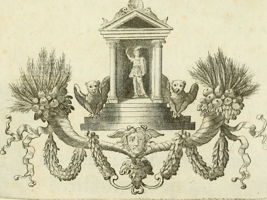 An illustration from Museum Odescalchum, sive, Thesaurus antiquarum gemmarum : cum imaginibus in iisdem insculptis, et iisdem exsculptis, quæ a serenissima Christina svecorum regina collectæ in Museo Odescalcho adservantur, et a Petro Sancte Bartolo quondam incisæ, nunc primum in lucem proferuntur .., 1751, leaf 6