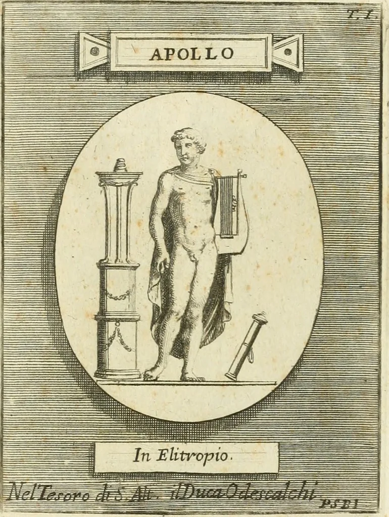 An illustration from Museum Odescalchum, sive, Thesaurus antiquarum gemmarum : cum imaginibus in iisdem insculptis, et iisdem exsculptis, quæ a serenissima Christina svecorum regina collectæ in Museo Odescalcho adservantur, et a Petro Sancte Bartolo quondam incisæ, nunc primum in lucem proferuntur .., 1751, leaf 156