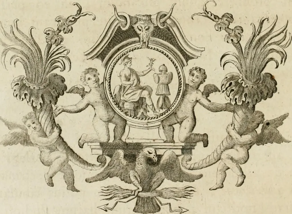 An illustration from Museum Odescalchum, sive, Thesaurus antiquarum gemmarum : cum imaginibus in iisdem insculptis, et iisdem exsculptis, quæ a serenissima Christina svecorum regina collectæ in Museo Odescalcho adservantur, et a Petro Sancte Bartolo quondam incisæ, nunc primum in lucem proferuntur .., 1751, leaf 17