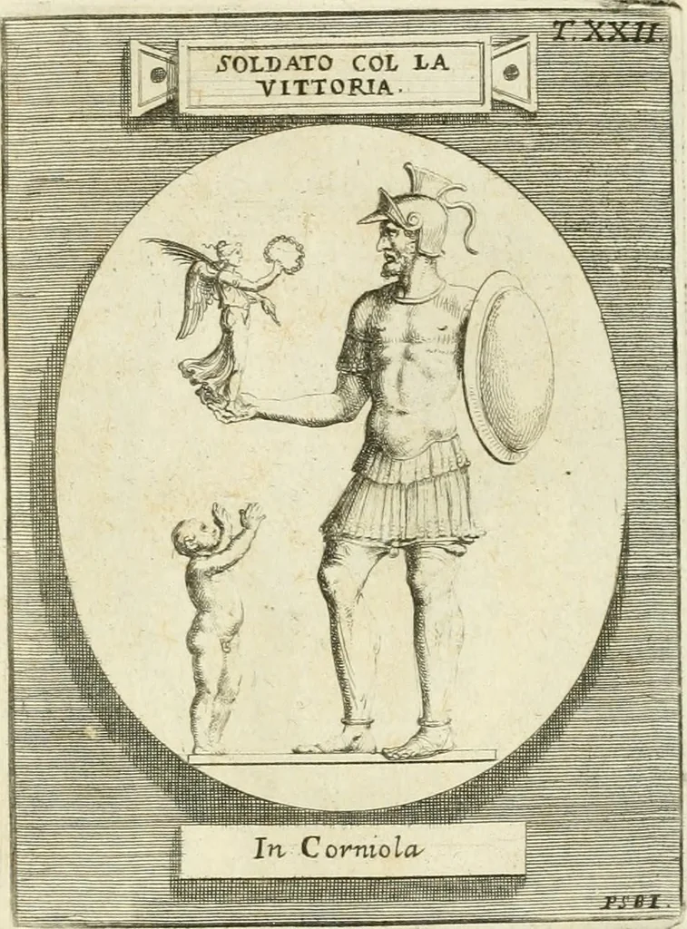 An illustration from Museum Odescalchum, sive, Thesaurus antiquarum gemmarum : cum imaginibus in iisdem insculptis, et iisdem exsculptis, quæ a serenissima Christina svecorum regina collectæ in Museo Odescalcho adservantur, et a Petro Sancte Bartolo quondam incisæ, nunc primum in lucem proferuntur .., 1751, leaf 198