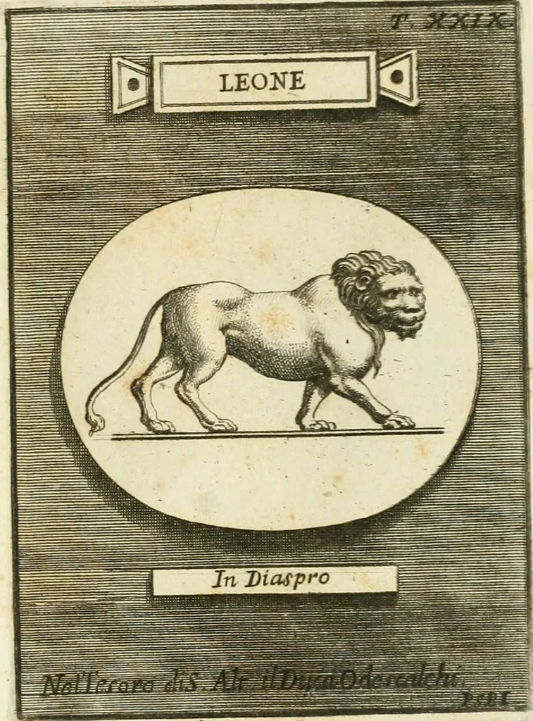 An illustration from Museum Odescalchum, sive, Thesaurus antiquarum gemmarum : cum imaginibus in iisdem insculptis, et iisdem exsculptis, quæ a serenissima Christina svecorum regina collectæ in Museo Odescalcho adservantur, et a Petro Sancte Bartolo quondam incisæ, nunc primum in lucem proferuntur .., 1751, leaf 212