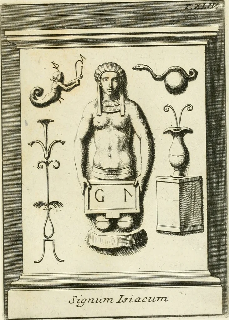 An illustration from Museum Odescalchum, sive, Thesaurus antiquarum gemmarum : cum imaginibus in iisdem insculptis, et iisdem exsculptis, quæ a serenissima Christina svecorum regina collectæ in Museo Odescalcho adservantur, et a Petro Sancte Bartolo quondam incisæ, nunc primum in lucem proferuntur .., 1751, leaf 246