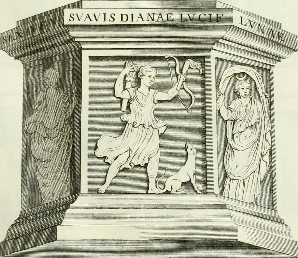 An illustration from Museum veronense, hoc est, Antiquarum inscriptionum atque anaglyphorum collectio : cui Taurinensis adiungitur et Vindobonensis : accedunt monumenta id genus plurima nondum vulgata, et ubicumque collecta, 1749, leaf 104
