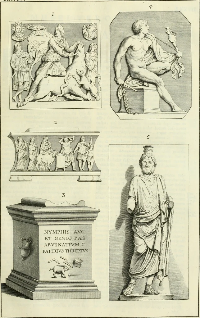 An illustration from Museum veronense, hoc est, Antiquarum inscriptionum atque anaglyphorum collectio : cui Taurinensis adiungitur et Vindobonensis : accedunt monumenta id genus plurima nondum vulgata, et ubicumque collecta, 1749, leaf 110