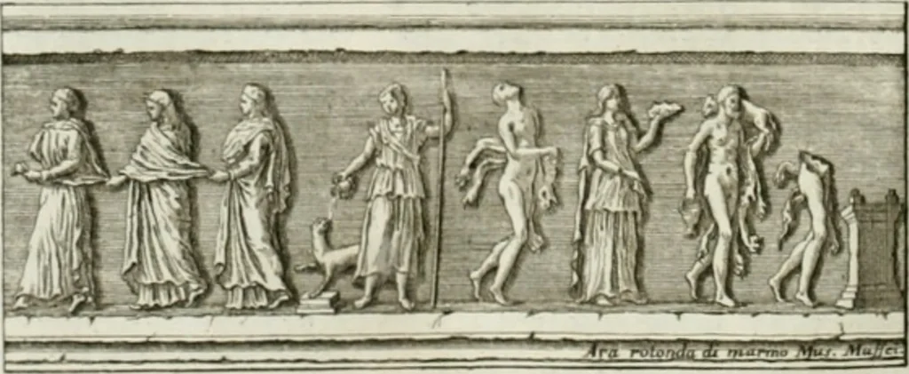 An illustration from Museum veronense, hoc est, Antiquarum inscriptionum atque anaglyphorum collectio : cui Taurinensis adiungitur et Vindobonensis : accedunt monumenta id genus plurima nondum vulgata, et ubicumque collecta, 1749, leaf 127