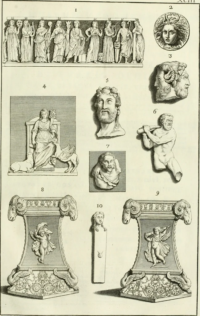 An illustration from Museum veronense, hoc est, Antiquarum inscriptionum atque anaglyphorum collectio : cui Taurinensis adiungitur et Vindobonensis : accedunt monumenta id genus plurima nondum vulgata, et ubicumque collecta, 1749, leaf 128