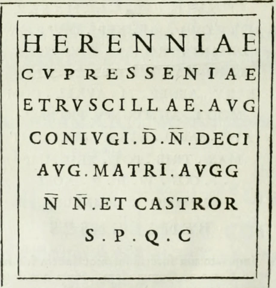 An illustration from Museum veronense, hoc est, Antiquarum inscriptionum atque anaglyphorum collectio : cui Taurinensis adiungitur et Vindobonensis : accedunt monumenta id genus plurima nondum vulgata, et ubicumque collecta, 1749, leaf 137