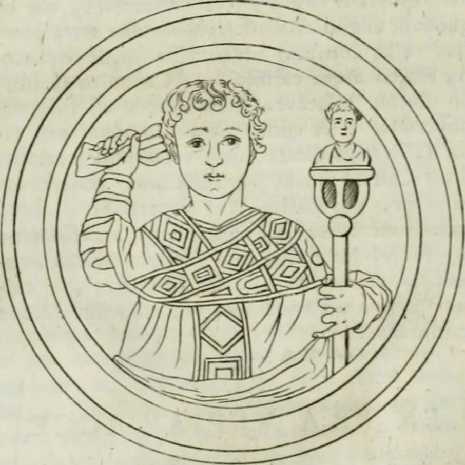 An illustration from Museum veronense, hoc est, Antiquarum inscriptionum atque anaglyphorum collectio : cui Taurinensis adiungitur et Vindobonensis : accedunt monumenta id genus plurima nondum vulgata, et ubicumque collecta, 1749, leaf 145
