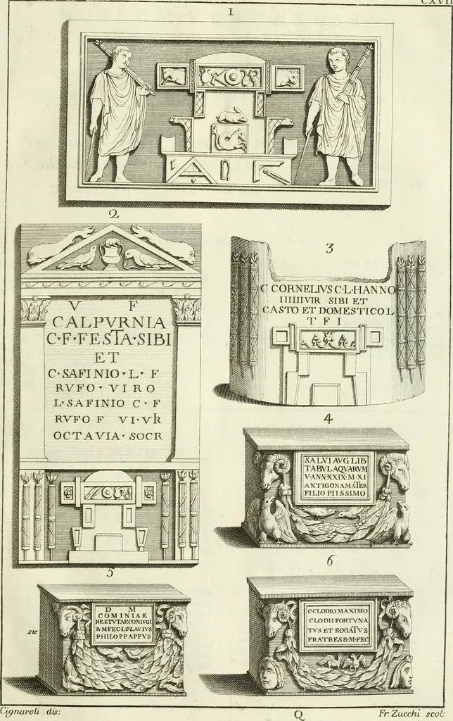 An illustration from Museum veronense, hoc est, Antiquarum inscriptionum atque anaglyphorum collectio : cui Taurinensis adiungitur et Vindobonensis : accedunt monumenta id genus plurima nondum vulgata, et ubicumque collecta, 1749, leaf 152