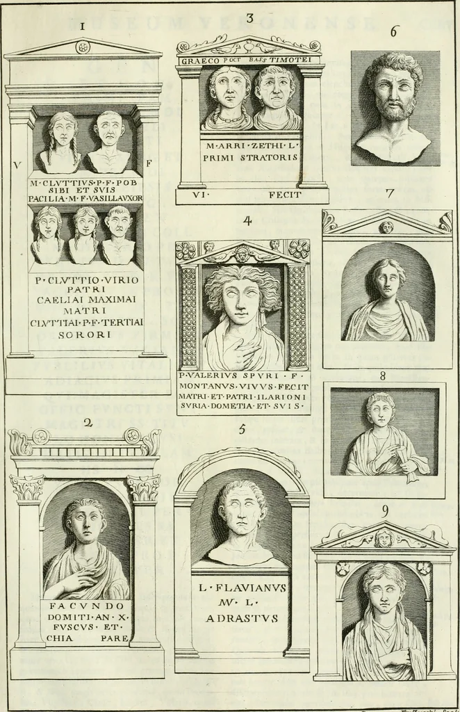 An illustration from Museum veronense, hoc est, Antiquarum inscriptionum atque anaglyphorum collectio : cui Taurinensis adiungitur et Vindobonensis : accedunt monumenta id genus plurima nondum vulgata, et ubicumque collecta, 1749, leaf 180