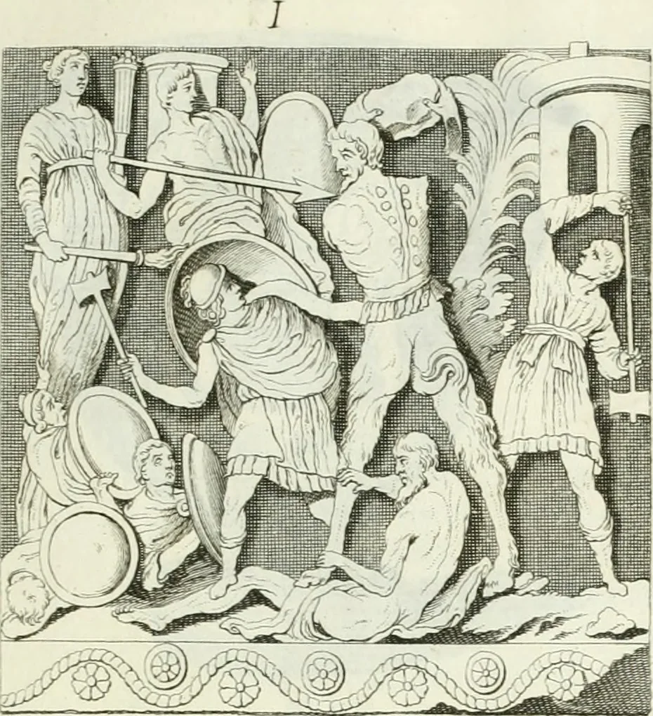 An illustration from Museum veronense, hoc est, Antiquarum inscriptionum atque anaglyphorum collectio : cui Taurinensis adiungitur et Vindobonensis : accedunt monumenta id genus plurima nondum vulgata, et ubicumque collecta, 1749, leaf 42