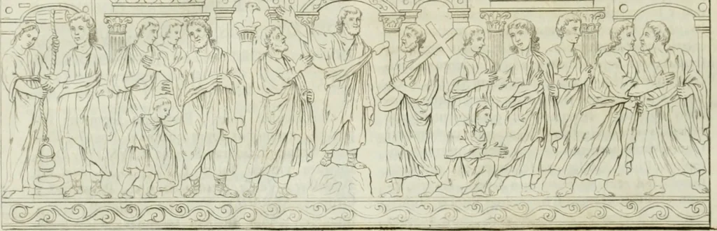 An illustration from Museum veronense, hoc est, Antiquarum inscriptionum atque anaglyphorum collectio : cui Taurinensis adiungitur et Vindobonensis : accedunt monumenta id genus plurima nondum vulgata, et ubicumque collecta, 1749, leaf 525
