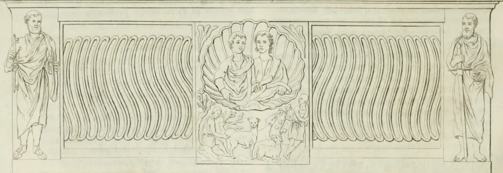 An illustration from Museum veronense, hoc est, Antiquarum inscriptionum atque anaglyphorum collectio : cui Taurinensis adiungitur et Vindobonensis : accedunt monumenta id genus plurima nondum vulgata, et ubicumque collecta, 1749, leaf 525