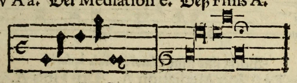 An illustration from Musicae : das ist der freyen lieblichen Singkunst erster und anderer Theil. Sampt beygefugtem nutzlichen Exempel Buchlein ..., 1610, leaf 57
