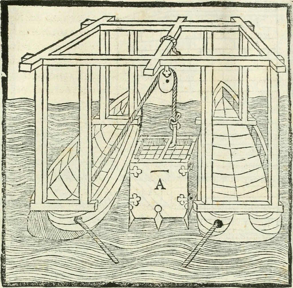 An illustration from M. Vitruuio Pollion De architectura : diuidido en diez libros, traduzidos de Latin en Castellano por Miguel de Vrrea architecto, y facado en su perfectio por Iuan Gracian impressor vezino de Alcala, 1582, leaf 156