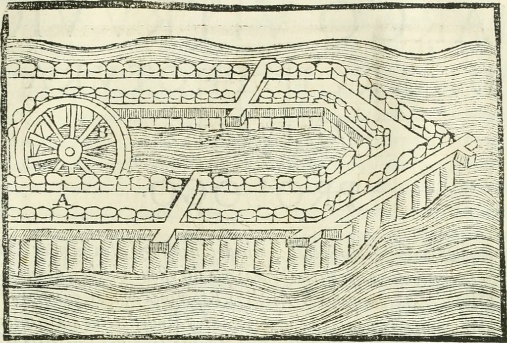 An illustration from M. Vitruuio Pollion De architectura : diuidido en diez libros, traduzidos de Latin en Castellano por Miguel de Vrrea architecto, y facado en su perfectio por Iuan Gracian impressor vezino de Alcala, 1582, leaf 158