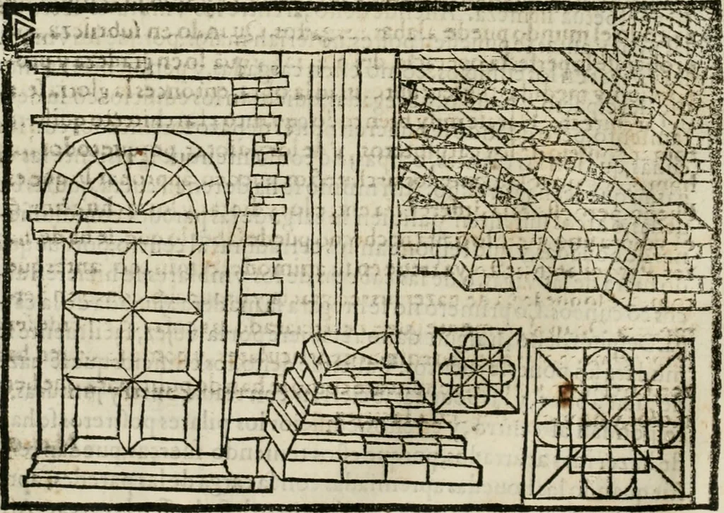 An illustration from M. Vitruuio Pollion De architectura : diuidido en diez libros, traduzidos de Latin en Castellano por Miguel de Vrrea architecto, y facado en su perfectio por Iuan Gracian impressor vezino de Alcala, 1582, leaf 185