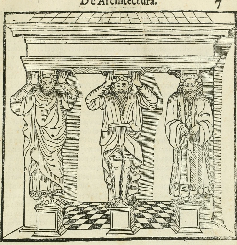 An illustration from M. Vitruuio Pollion De architectura : diuidido en diez libros, traduzidos de Latin en Castellano por Miguel de Vrrea architecto, y facado en su perfectio por Iuan Gracian impressor vezino de Alcala, 1582, leaf 20