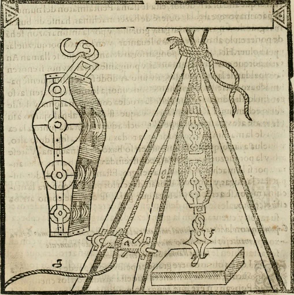 An illustration from M. Vitruuio Pollion De architectura : diuidido en diez libros, traduzidos de Latin en Castellano por Miguel de Vrrea architecto, y facado en su perfectio por Iuan Gracian impressor vezino de Alcala, 1582, leaf 255