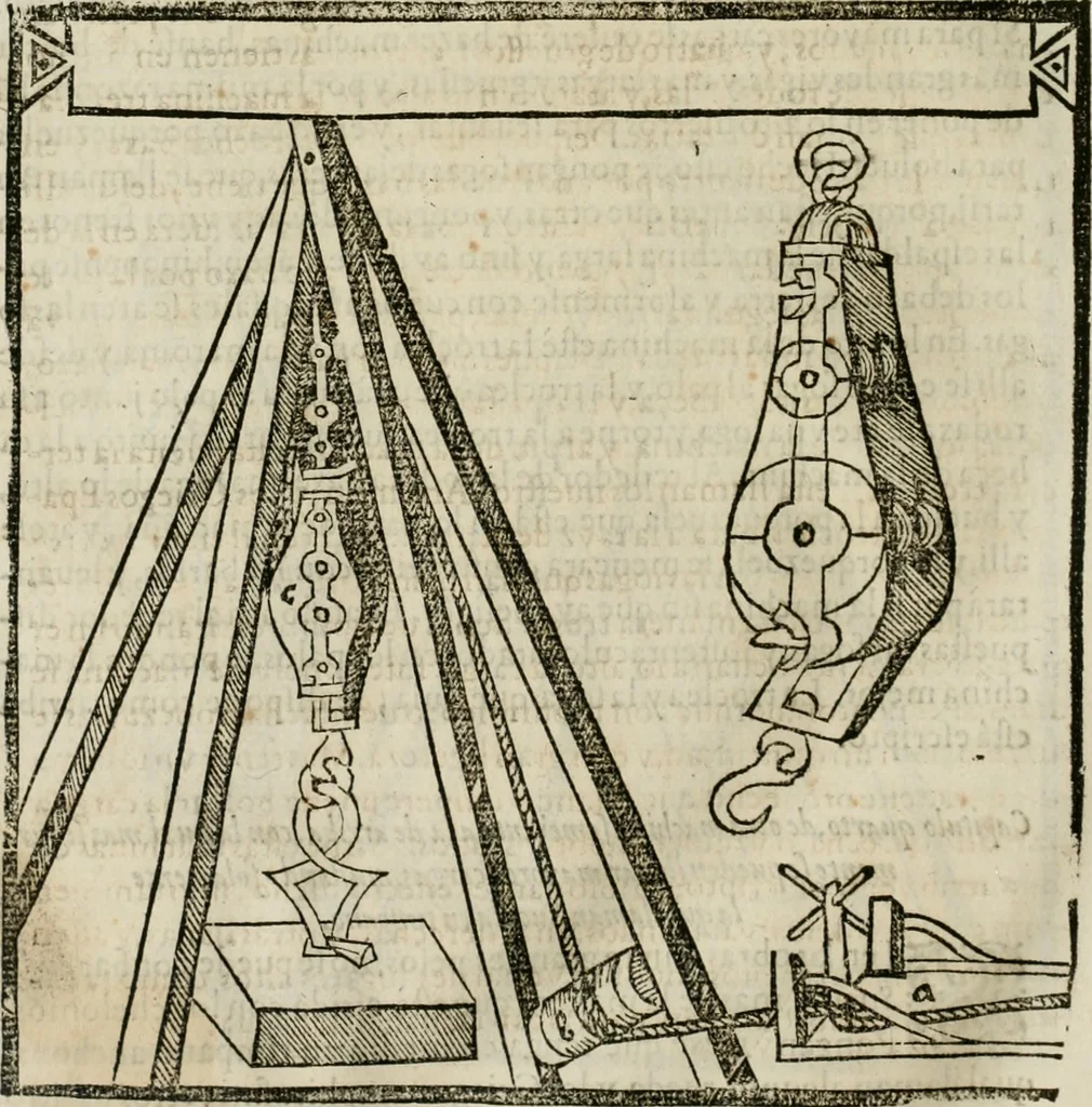 An illustration from M. Vitruuio Pollion De architectura : diuidido en diez libros, traduzidos de Latin en Castellano por Miguel de Vrrea architecto, y facado en su perfectio por Iuan Gracian impressor vezino de Alcala, 1582, leaf 257