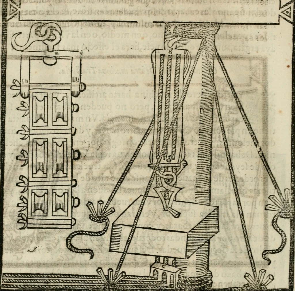 An illustration from M. Vitruuio Pollion De architectura : diuidido en diez libros, traduzidos de Latin en Castellano por Miguel de Vrrea architecto, y facado en su perfectio por Iuan Gracian impressor vezino de Alcala, 1582, leaf 259