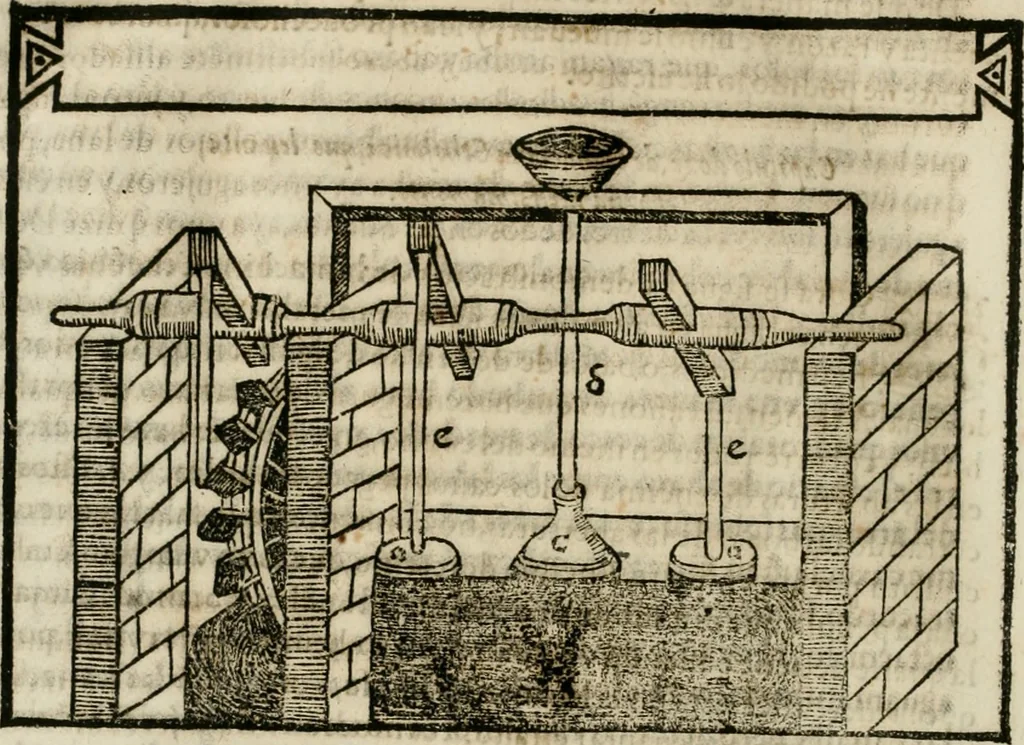 An illustration from M. Vitruuio Pollion De architectura : diuidido en diez libros, traduzidos de Latin en Castellano por Miguel de Vrrea architecto, y facado en su perfectio por Iuan Gracian impressor vezino de Alcala, 1582, leaf 271