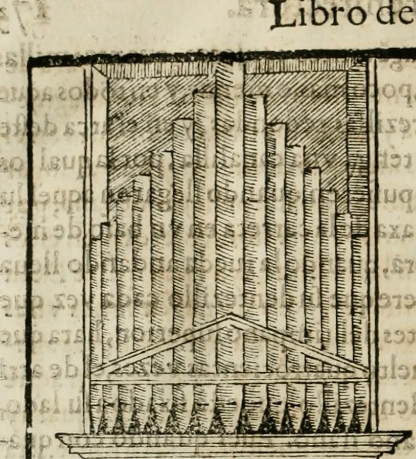 An illustration from M. Vitruuio Pollion De architectura : diuidido en diez libros, traduzidos de Latin en Castellano por Miguel de Vrrea architecto, y facado en su perfectio por Iuan Gracian impressor vezino de Alcala, 1582, leaf 273