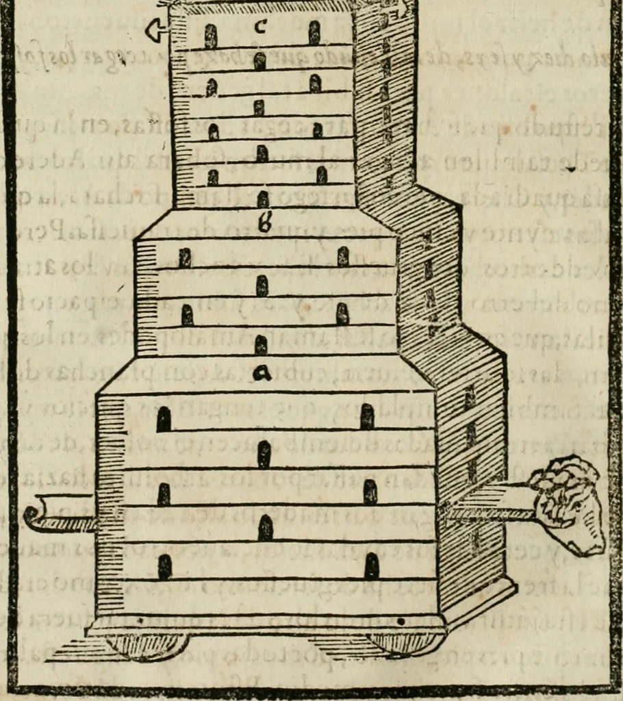 An illustration from M. Vitruuio Pollion De architectura : diuidido en diez libros, traduzidos de Latin en Castellano por Miguel de Vrrea architecto, y facado en su perfectio por Iuan Gracian impressor vezino de Alcala, 1582, leaf 277