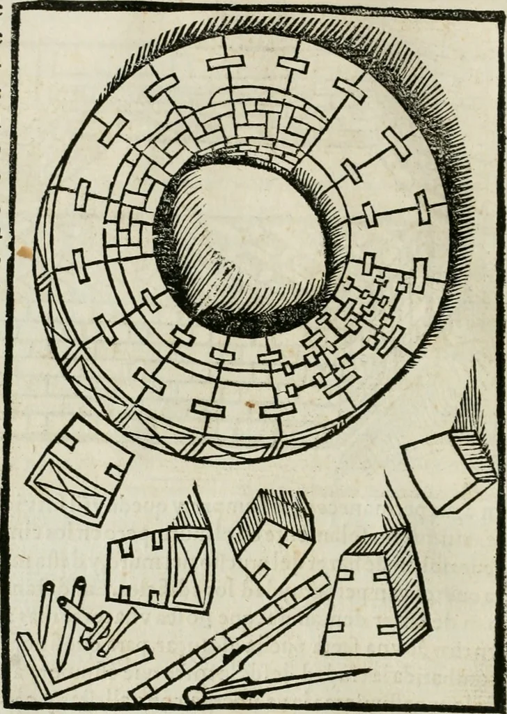 An illustration from M. Vitruuio Pollion De architectura : diuidido en diez libros, traduzidos de Latin en Castellano por Miguel de Vrrea architecto, y facado en su perfectio por Iuan Gracian impressor vezino de Alcala, 1582, leaf 35