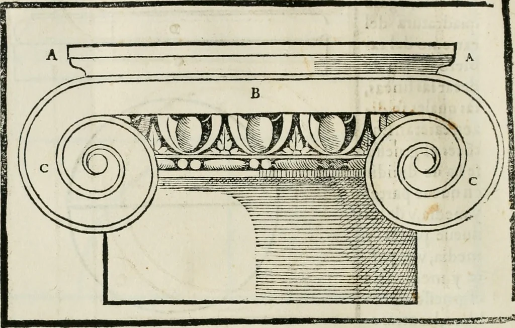 An illustration from M. Vitruuio Pollion De architectura : diuidido en diez libros, traduzidos de Latin en Castellano por Miguel de Vrrea architecto, y facado en su perfectio por Iuan Gracian impressor vezino de Alcala, 1582, leaf 93