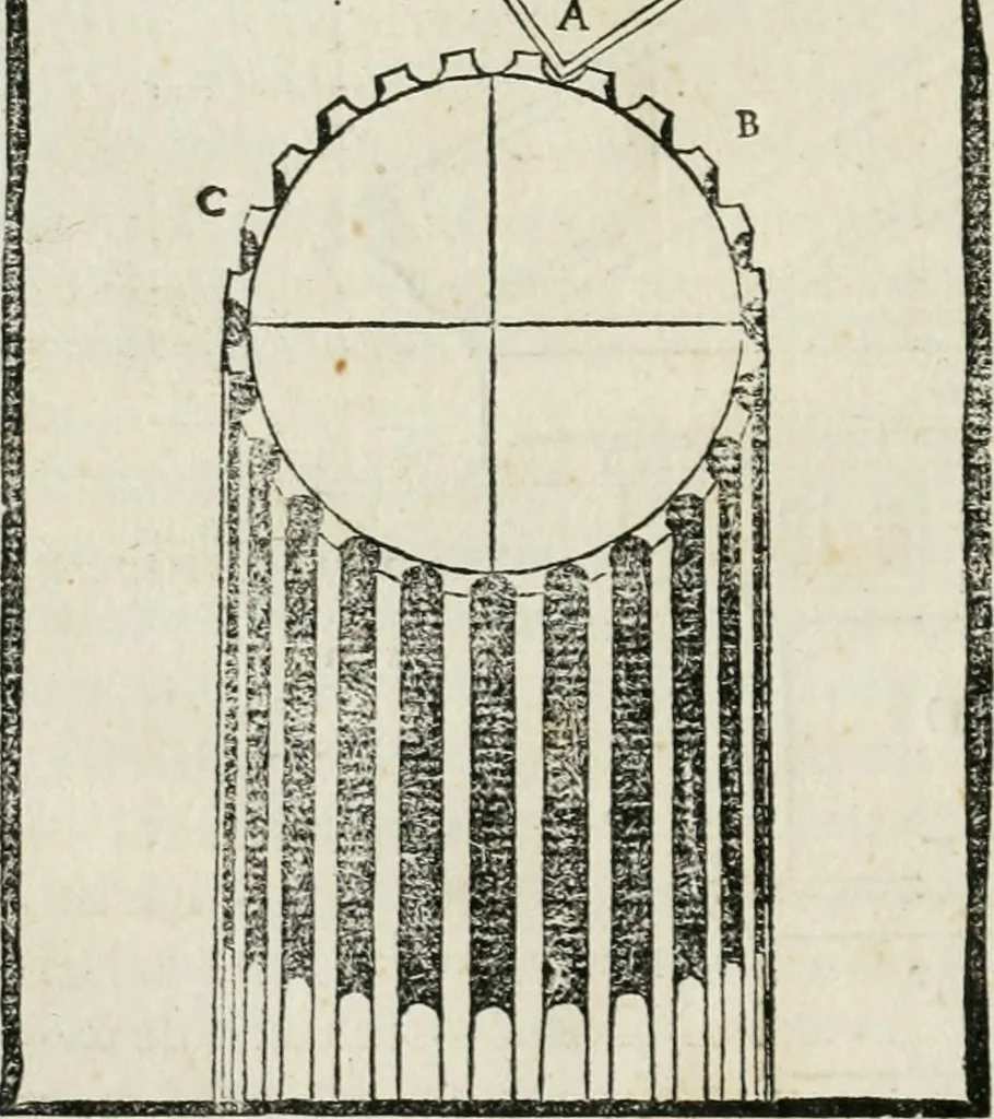 An illustration from M. Vitruuio Pollion De architectura : diuidido en diez libros, traduzidos de Latin en Castellano por Miguel de Vrrea architecto, y facado en su perfectio por Iuan Gracian impressor vezino de Alcala, 1582, leaf 97