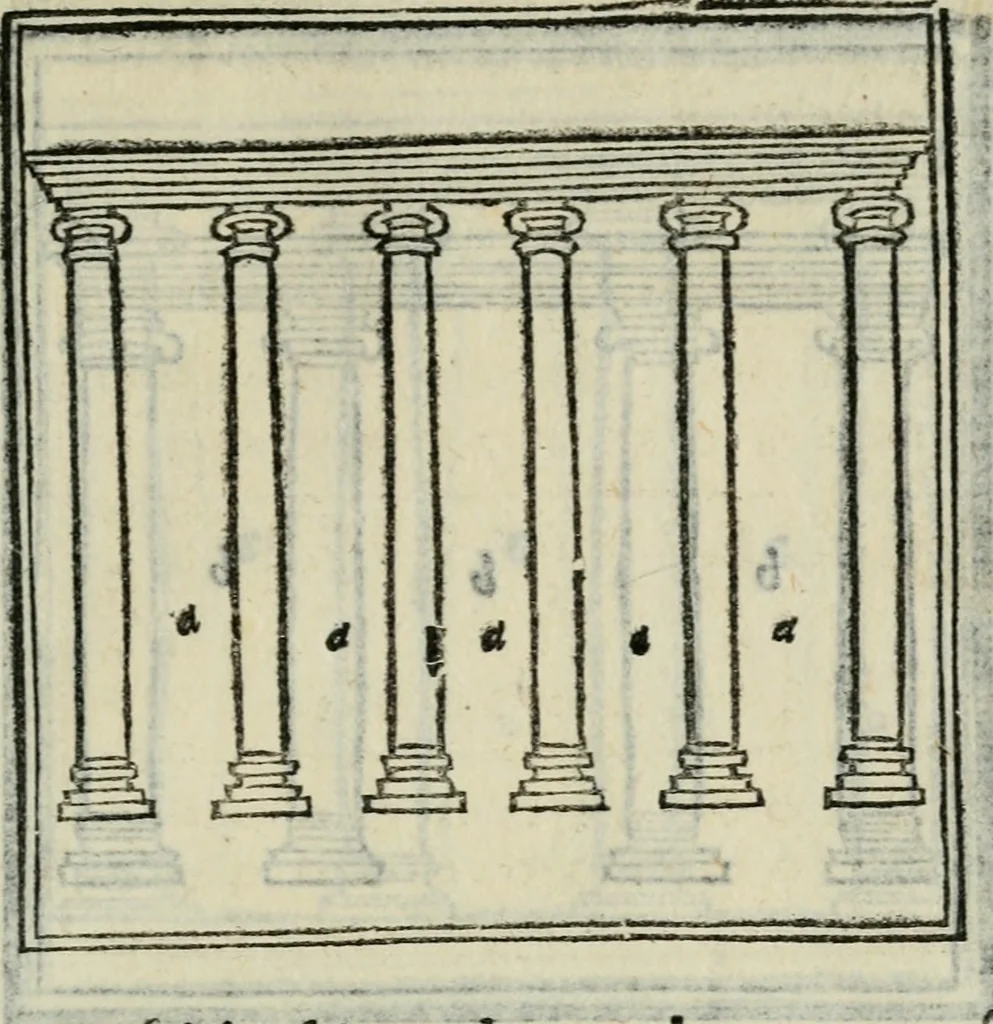 An illustration from M. Vitrvvii De architectvra libri decem : nuper maxima diligentia castigati atq[ue] excusi : additis Iulij Frontini De aqueductibus libris propter materiae affinitatem, 1522, leaf 102