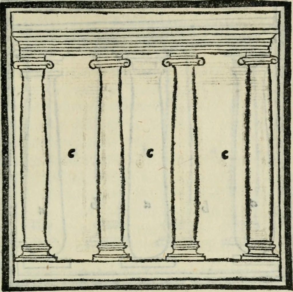 An illustration from M. Vitrvvii De architectvra libri decem : nuper maxima diligentia castigati atq[ue] excusi : additis Iulij Frontini De aqueductibus libris propter materiae affinitatem, 1522, leaf 104