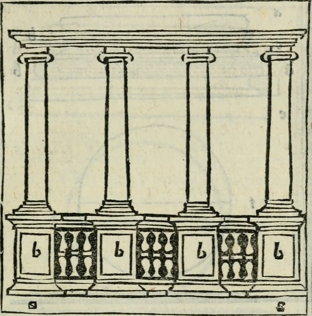 An illustration from M. Vitrvvii De architectvra libri decem : nuper maxima diligentia castigati atq[ue] excusi : additis Iulij Frontini De aqueductibus libris propter materiae affinitatem, 1522, leaf 112
