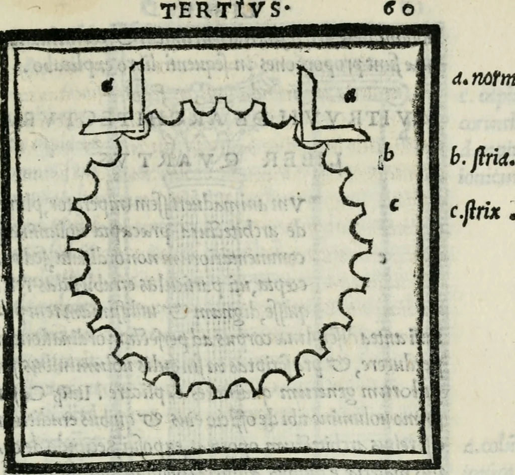 An illustration from M. Vitrvvii De architectvra libri decem : nuper maxima diligentia castigati atq[ue] excusi : additis Iulij Frontini De aqueductibus libris propter materiae affinitatem, 1522, leaf 122