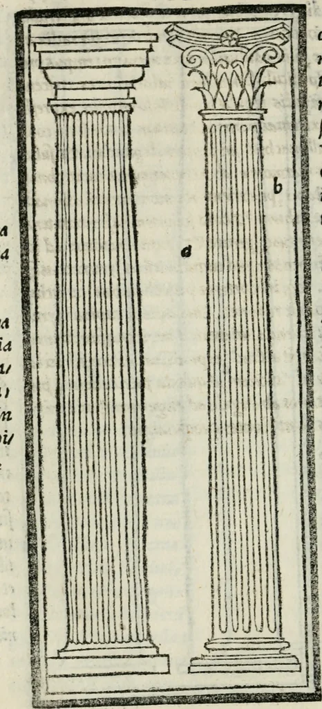 An illustration from M. Vitrvvii De architectvra libri decem : nuper maxima diligentia castigati atq[ue] excusi : additis Iulij Frontini De aqueductibus libris propter materiae affinitatem, 1522, leaf 129