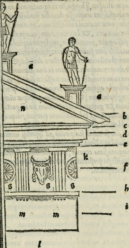 An illustration from M. Vitrvvii De architectvra libri decem : nuper maxima diligentia castigati atq[ue] excusi : additis Iulij Frontini De aqueductibus libris propter materiae affinitatem, 1522, leaf 140