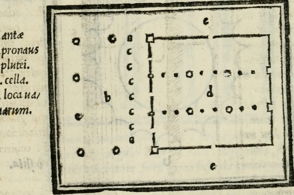 An illustration from M. Vitrvvii De architectvra libri decem : nuper maxima diligentia castigati atq[ue] excusi : additis Iulij Frontini De aqueductibus libris propter materiae affinitatem, 1522, leaf 145