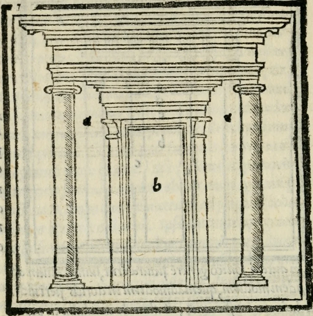An illustration from M. Vitrvvii De architectvra libri decem : nuper maxima diligentia castigati atq[ue] excusi : additis Iulij Frontini De aqueductibus libris propter materiae affinitatem, 1522, leaf 151
