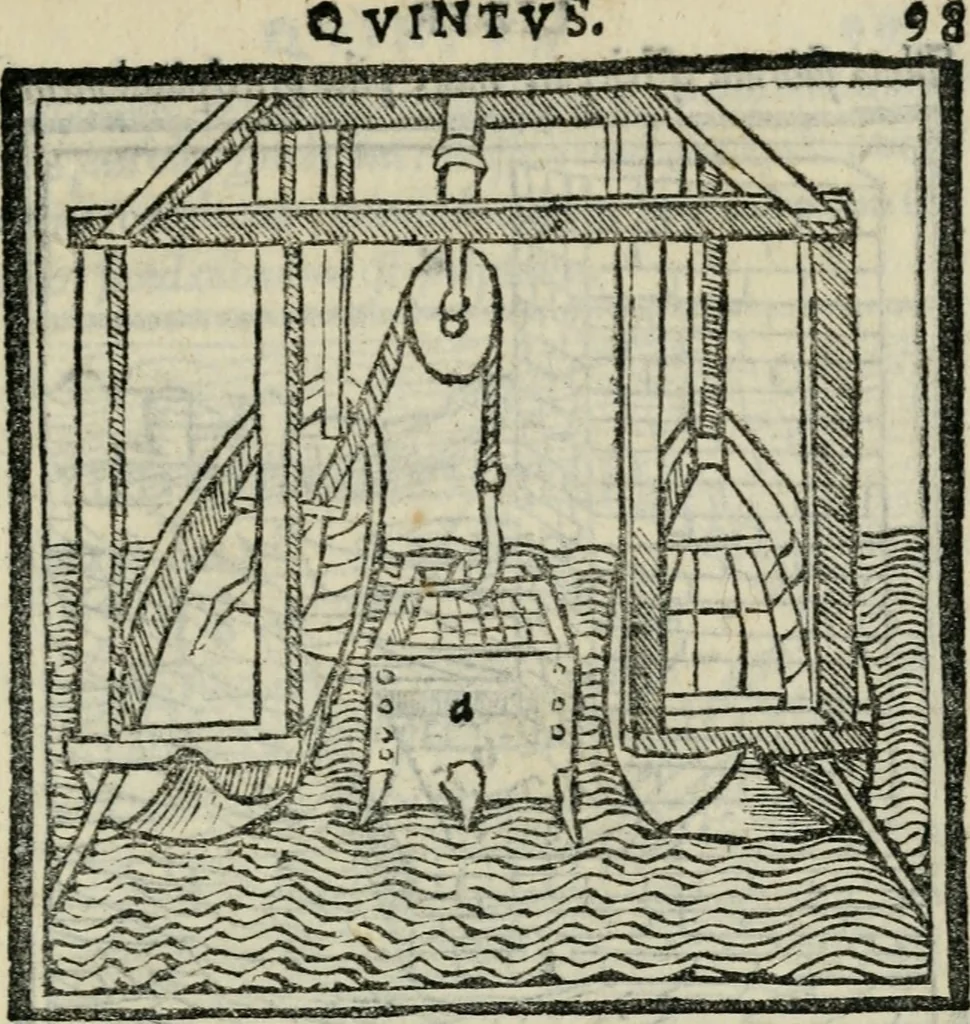 An illustration from M. Vitrvvii De architectvra libri decem : nuper maxima diligentia castigati atq[ue] excusi : additis Iulij Frontini De aqueductibus libris propter materiae affinitatem, 1522, leaf 198