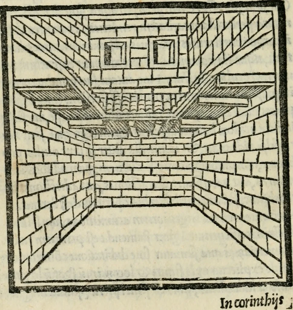 An illustration from M. Vitrvvii De architectvra libri decem : nuper maxima diligentia castigati atq[ue] excusi : additis Iulij Frontini De aqueductibus libris propter materiae affinitatem, 1522, leaf 211