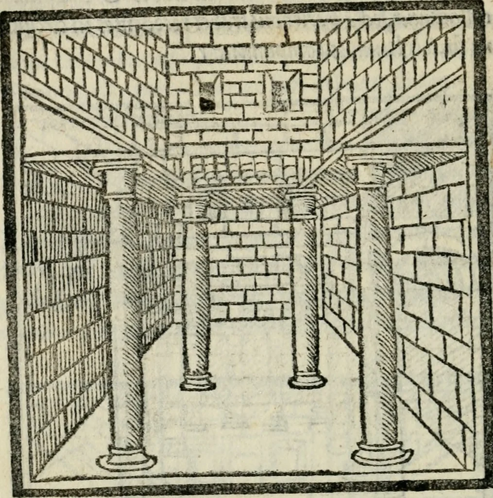 An illustration from M. Vitrvvii De architectvra libri decem : nuper maxima diligentia castigati atq[ue] excusi : additis Iulij Frontini De aqueductibus libris propter materiae affinitatem, 1522, leaf 213