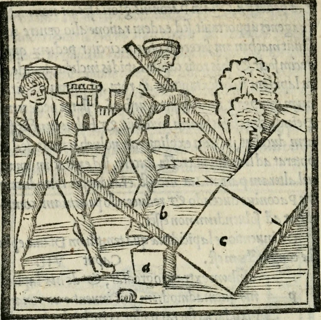 An illustration from M. Vitrvvii De architectvra libri decem : nuper maxima diligentia castigati atq[ue] excusi : additis Iulij Frontini De aqueductibus libris propter materiae affinitatem, 1522, leaf 347