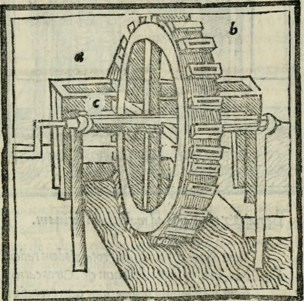 An illustration from M. Vitrvvii De architectvra libri decem : nuper maxima diligentia castigati atq[ue] excusi : additis Iulij Frontini De aqueductibus libris propter materiae affinitatem, 1522, leaf 352