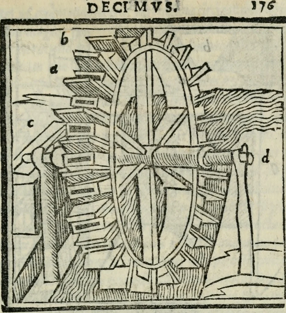 An illustration from M. Vitrvvii De architectvra libri decem : nuper maxima diligentia castigati atq[ue] excusi : additis Iulij Frontini De aqueductibus libris propter materiae affinitatem, 1522, leaf 354