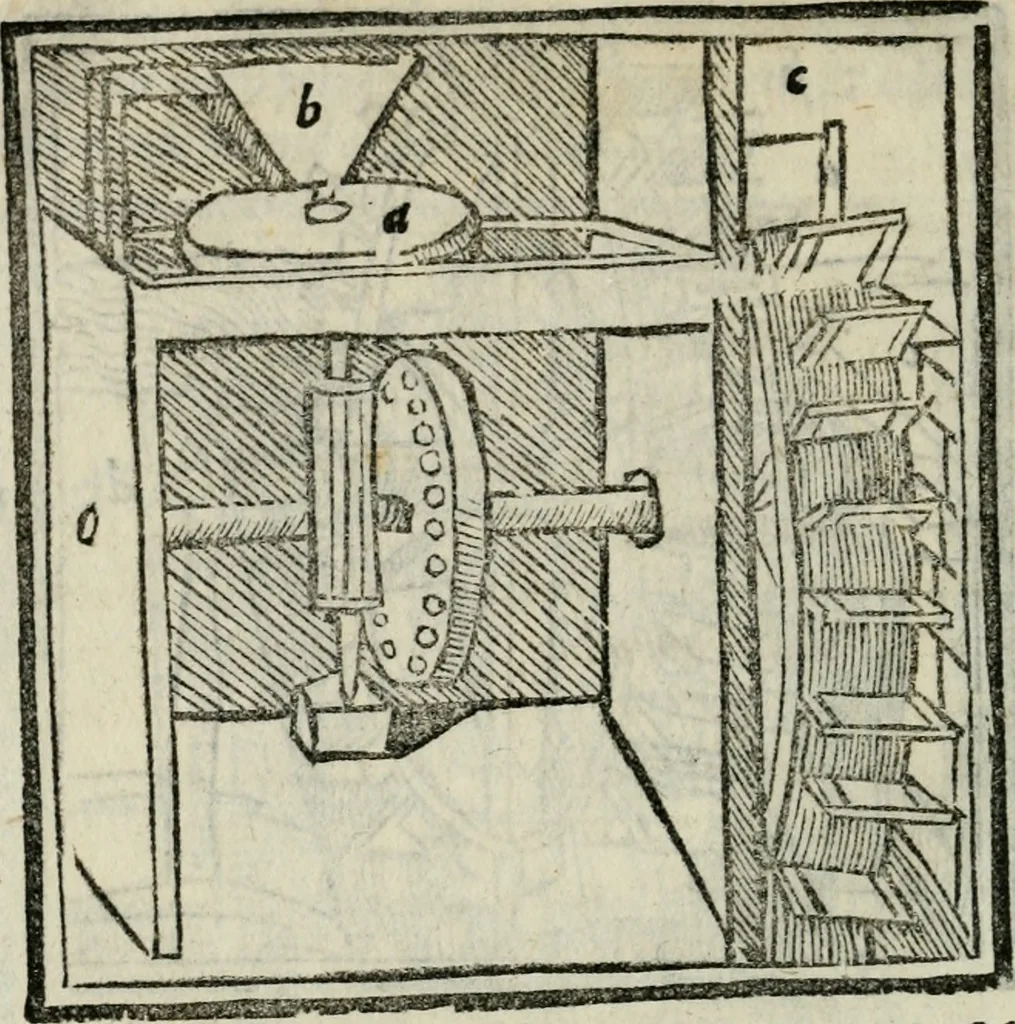 An illustration from M. Vitrvvii De architectvra libri decem : nuper maxima diligentia castigati atq[ue] excusi : additis Iulij Frontini De aqueductibus libris propter materiae affinitatem, 1522, leaf 355
