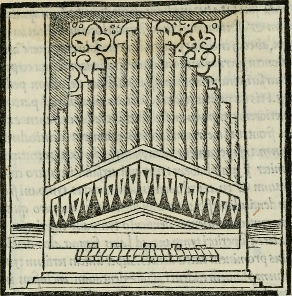 An illustration from M. Vitrvvii De architectvra libri decem : nuper maxima diligentia castigati atq[ue] excusi : additis Iulij Frontini De aqueductibus libris propter materiae affinitatem, 1522, leaf 362