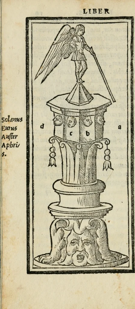 An illustration from M. Vitrvvii De architectvra libri decem : nuper maxima diligentia castigati atq[ue] excusi : additis Iulij Frontini De aqueductibus libris propter materiae affinitatem, 1522, leaf 41